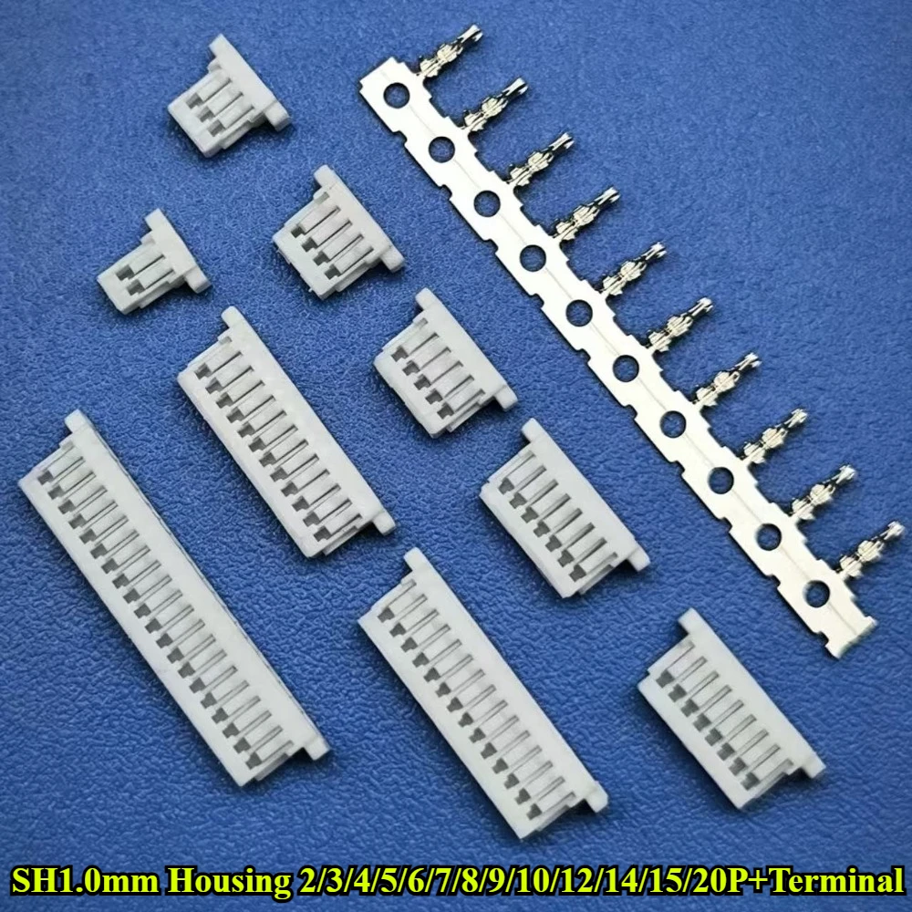500Pcs JST SH1.0 1.0mm Pitch Plastic Housing Terminal Connector 2/3/4/5/6/7/8/9/10/12/14/15/20 Pin Socket Shell SHR-06V-S-B