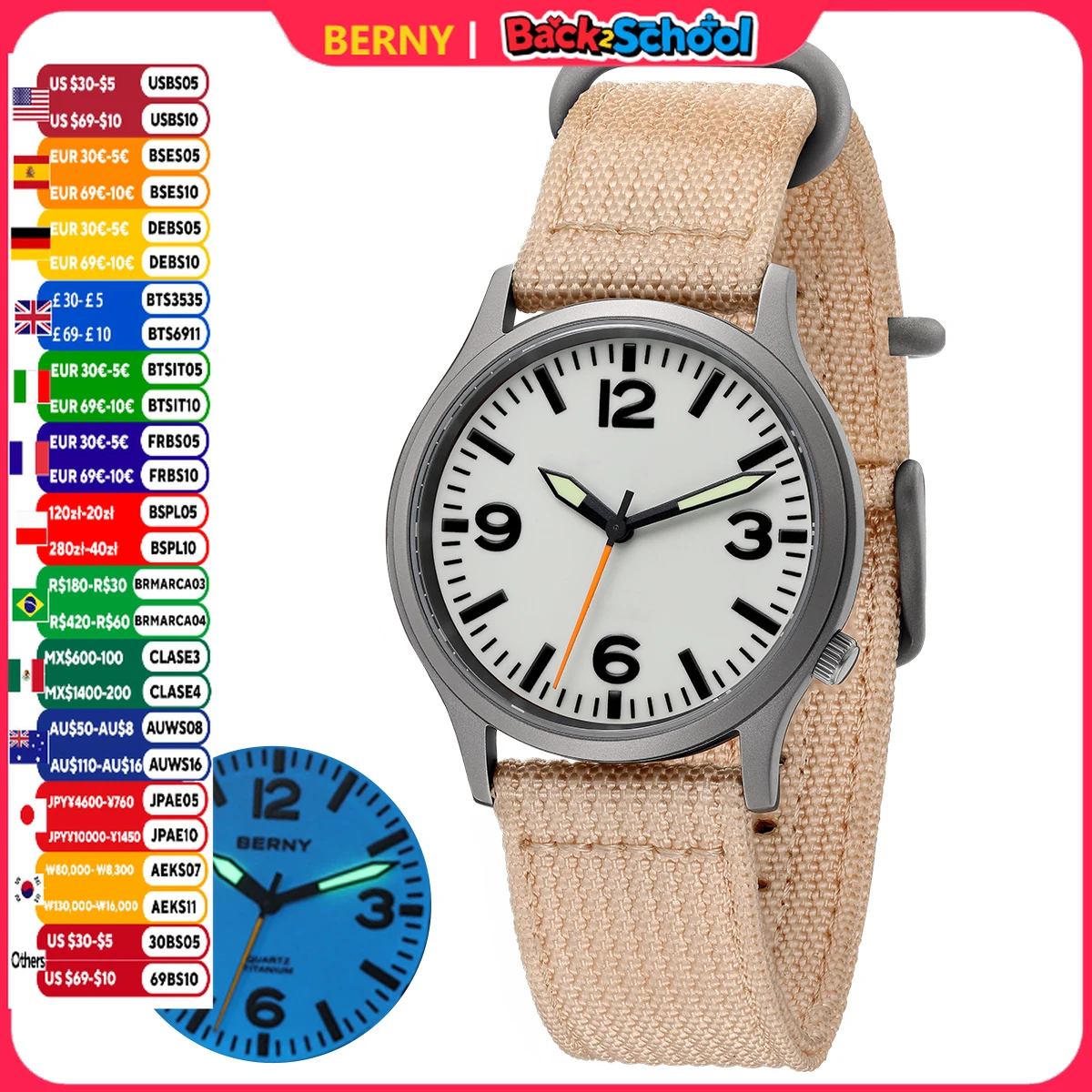 BERNY Titanium Men Watch Lightweight Super Luminous Dial Sports Quartz Watches for Men Sapphire 5AMT Waterproof Wristwatch