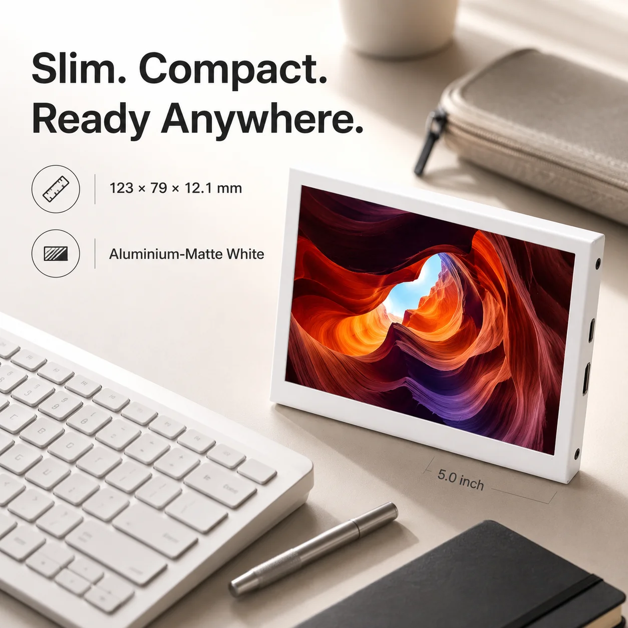 LESOWN 5 inch Monitor Mini Screen HD 800x480 IPS HDMI LCD Auxiliary Micro Display for Raspberry Pi 5 4 3B+ Windows PC White
