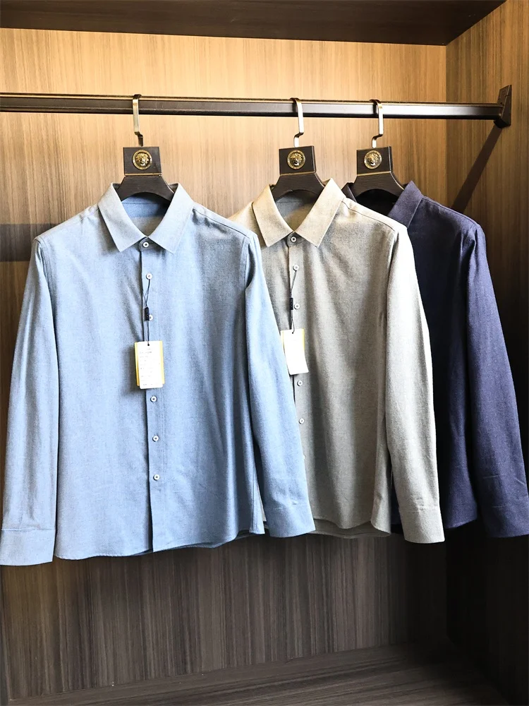 

00% Cotton Brued Texture Long Sve Men's Busin Commute irt Faionable Pure Color Breathable Comfortable Autumn irt