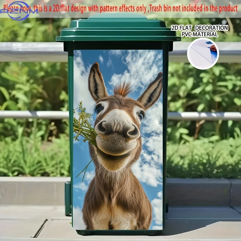 1pc UJovi Donkey with Hay Dustbin Sticker, .01xcm, Self-Adhesive PVC Decoration for Wall, Kitchen, and Dustbin, Contemporary S