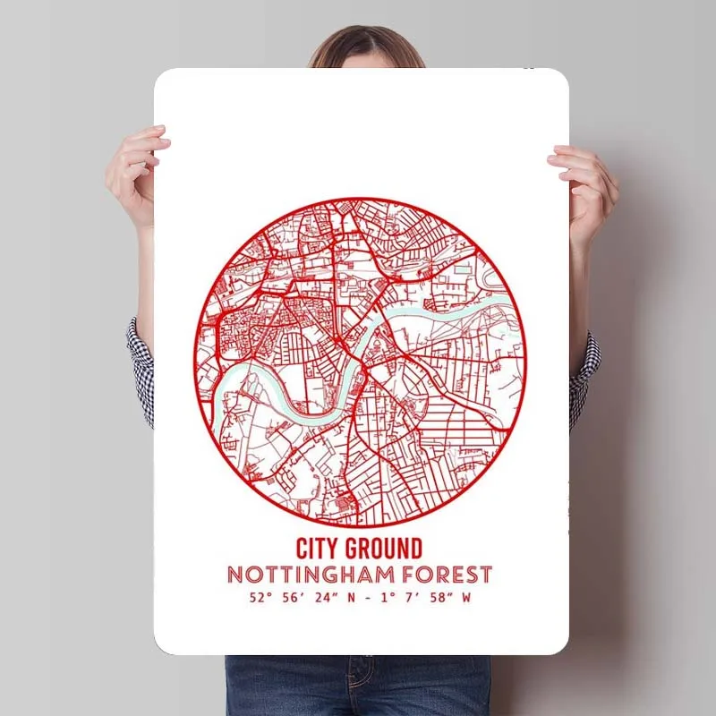 Nottingham Forest Map Metal Poster Bedroom Decoration Metal Tin Sign Plaque for Wall Art Decoration Vintage Decor Club America