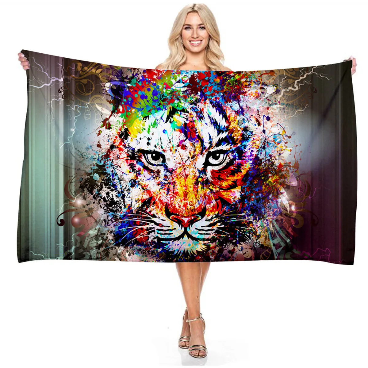Cool Tiger Head Pattern Beach Towels Sports Quick-dry Microfiber Beach Towel Animals Print Large Towels Camping Swimming Adults