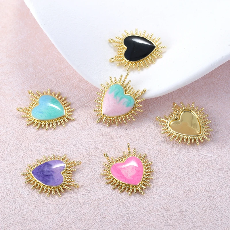 Heart-Shaped Enchanting Enamel Dripping Glaze Texture Heart Pendant Sweetheart Ladies' Jewellery Making Accessories 2Pcs:VD2228