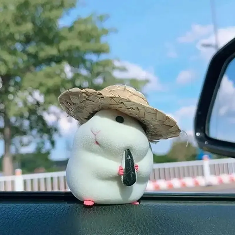 Cute Hamster with Straw Hat Car Ornament,Car Decoration Auto Interior Dashboard Accessories