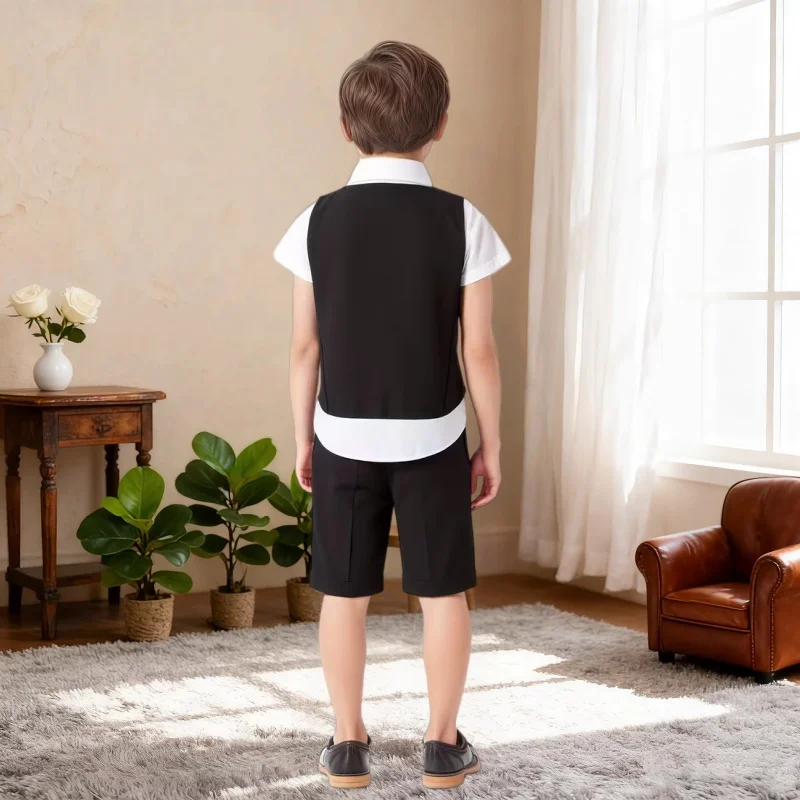 Children's British Style Suit Set Flower Boys Summer Formal Vest Set Perfect for Speeches Piano Performances or Daily Wear