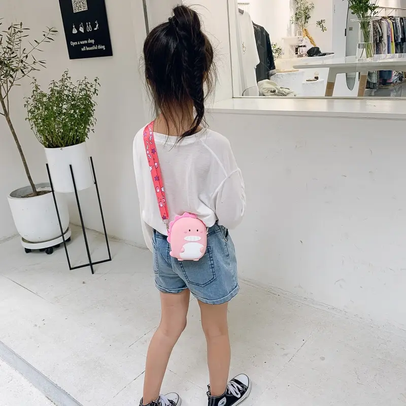 Cartoon Dinosaur Crossbody Bag Children Silicone Phone Pouch Shoulder Bags Satchel Girls Lovely Purse Animal Handbags Wallets