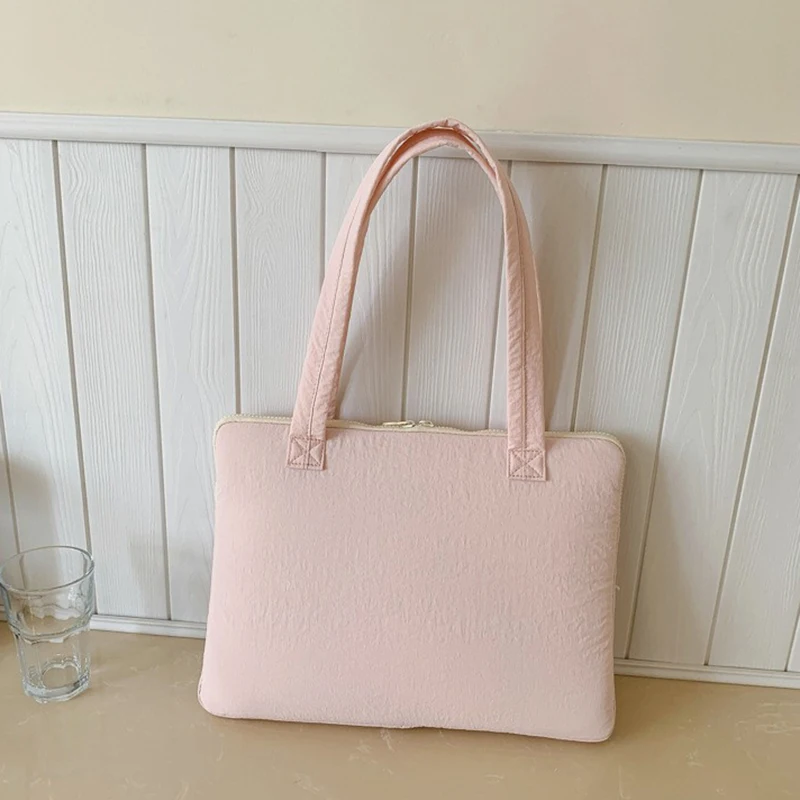 Mulheres coreanas 14in à prova de choque bolsa para portátil cor sólida arco macio zíper macbook caso casual moda simples bolsas quadradas