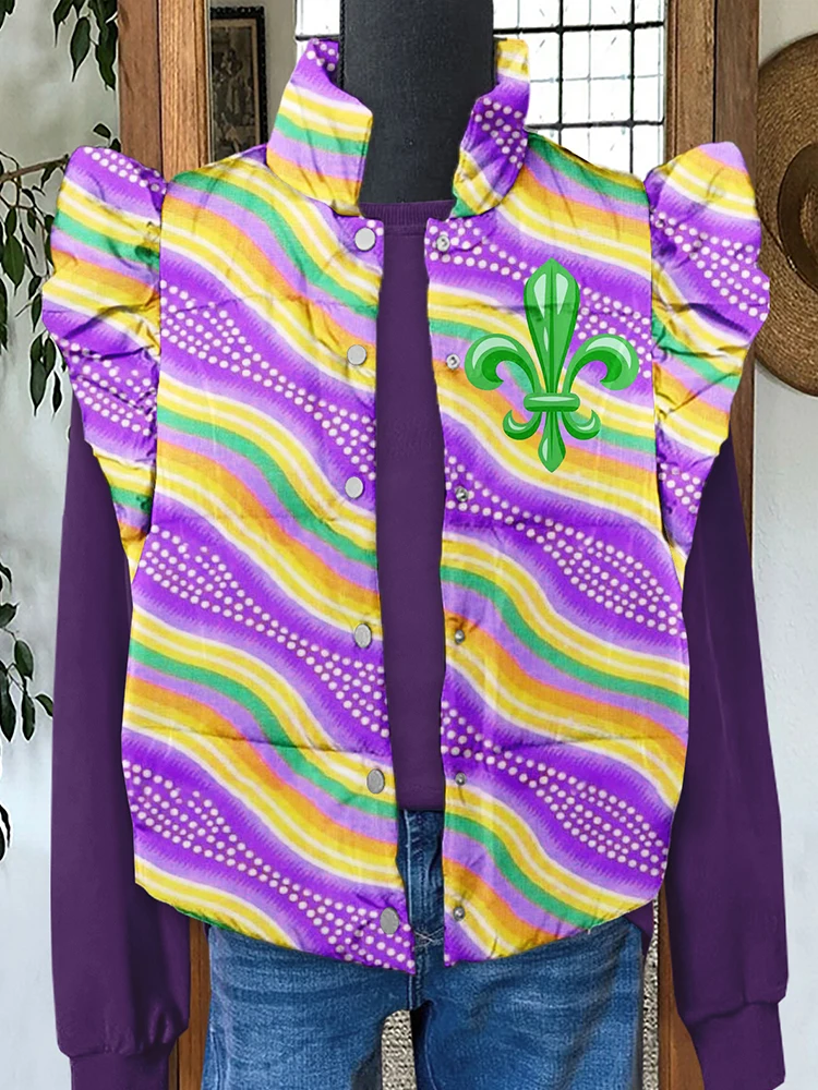 Classic Mardi Gras Print Fly Sleeve Vest