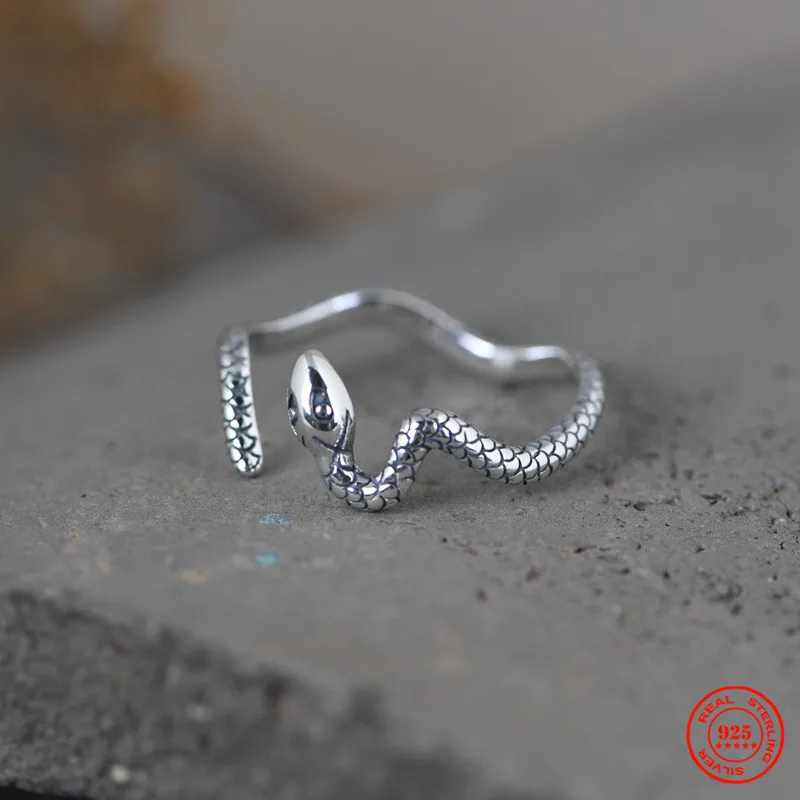 

MKENDN 925 Sterling Silver Creative Retro Snake Ring For Men and Women Gothic Trendy Street Punk Style Dark Jewelry