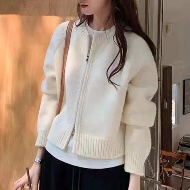 Women Knitted Sweaters Solid Color Autumn Winter Female Zipper Knitwear Loose Long Sleeve Cardigan Korean Style Chic Outerwear