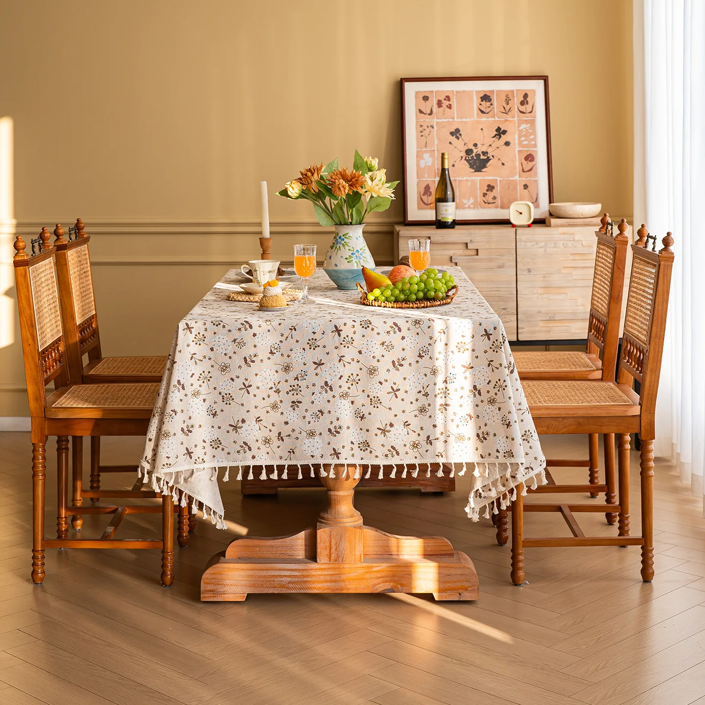 

Rectangle Washable Dust-Proof Table Cover Table Cloth Tassel Wrinkle Free Anti-Fading Tablecloths for Kitchen Party Decoration