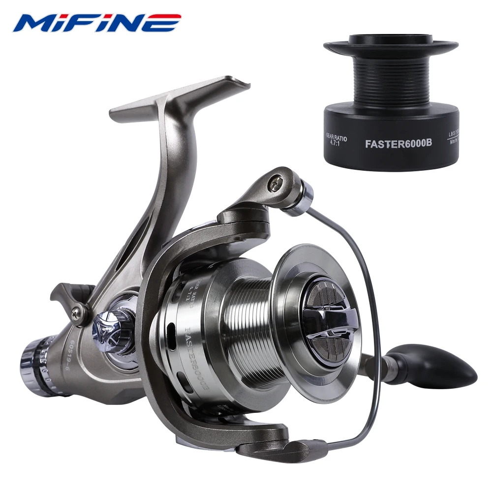 MIFINE FASTER-Dual Brake Fishing Wheel, Powerful Saltwater Spinning Reel,12kg Max Drag, 5.2:1/4.7:1, 5 + 1BB, Carp Fishing Wheel