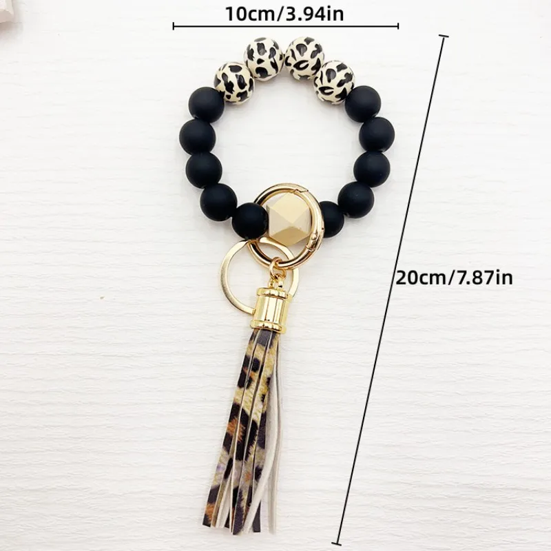 Silicone Beaded Keychain Bracelet Beaded Keychain with Tassels Women Can Hang Wallets Keychain Men's Car Keychain