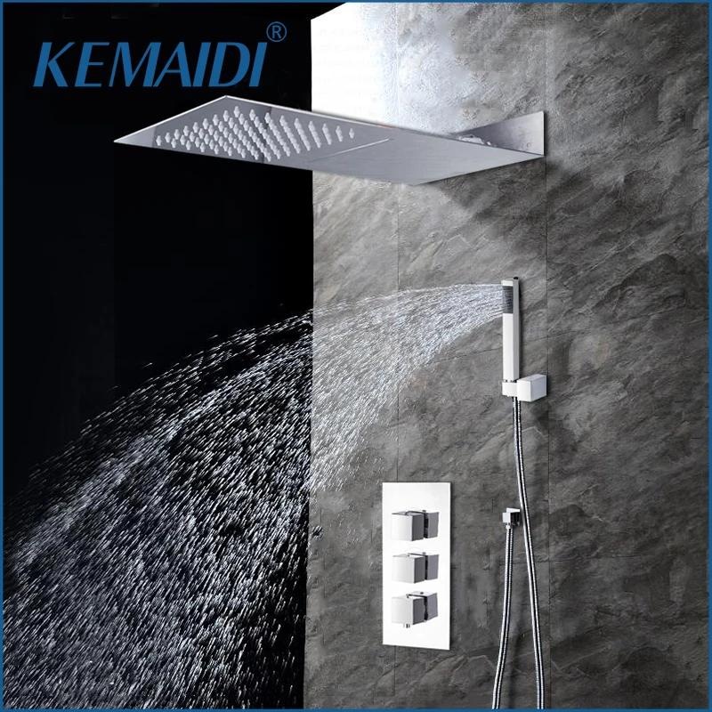 KEMAIDI Rainfall Shower Faucet Set  Bathroom Waterfall Shower Systerm W/ Hand Sprayer 3 Function Mixer Chrome Finish Shower Set