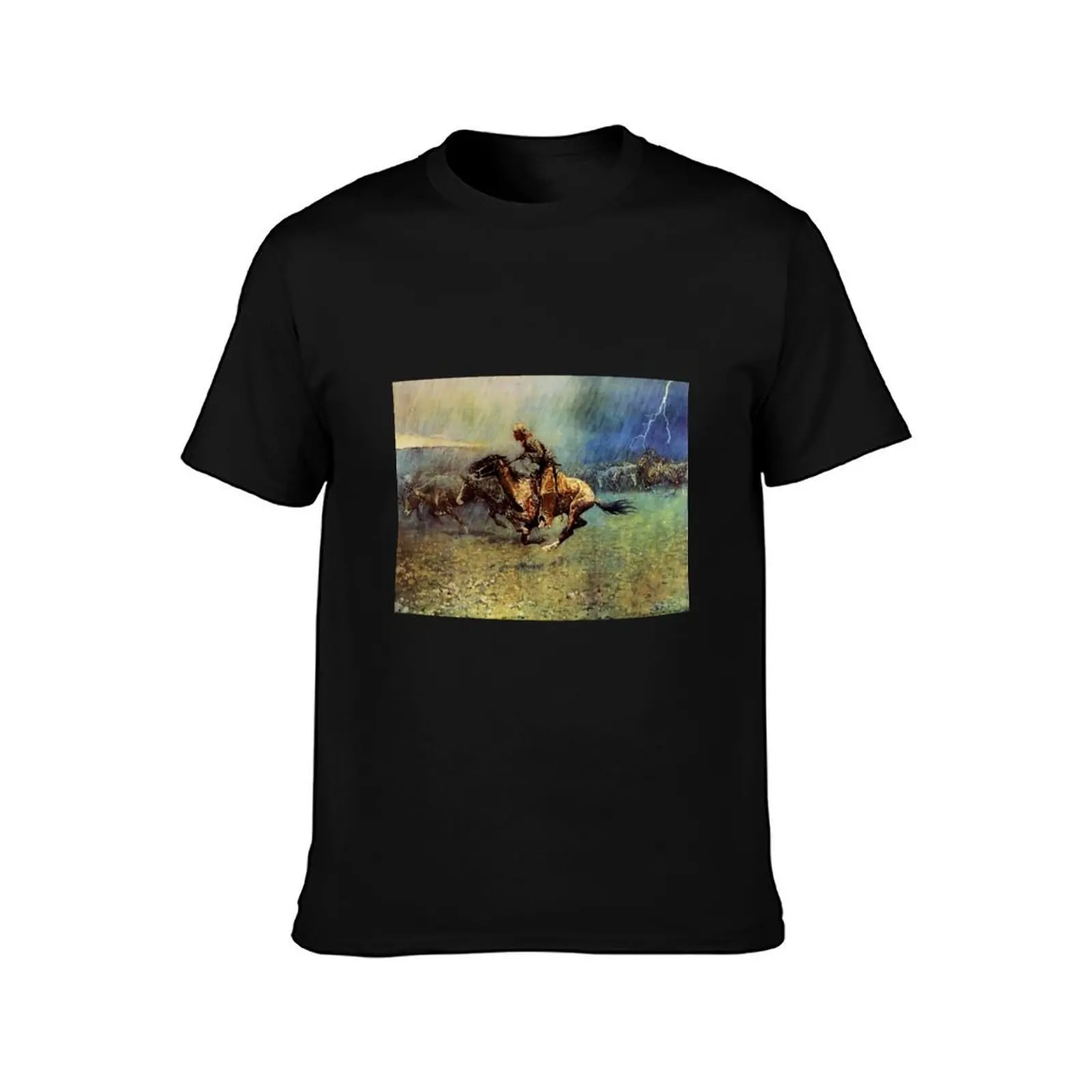 Frederick Remington Western Art “The Stampede” T-Shirt cotton t shirts man 100% T-Shirt