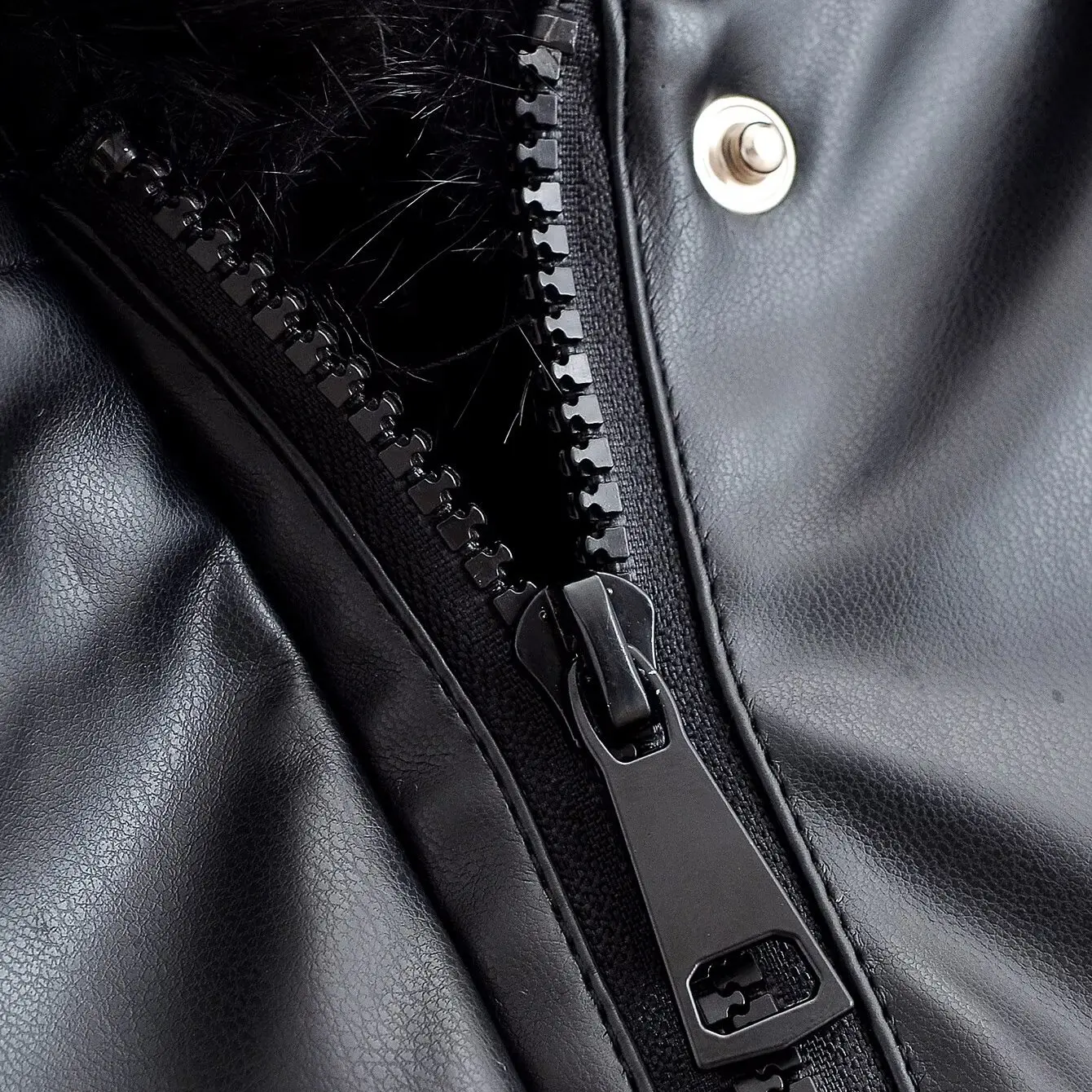 ملابس عمل نسائية من JNLEAOG بياقة من الفرو من الجلد Jaet وصلت حديثًا للخريف فضفاضة تناسب طويلة وسحاب للإغلاق