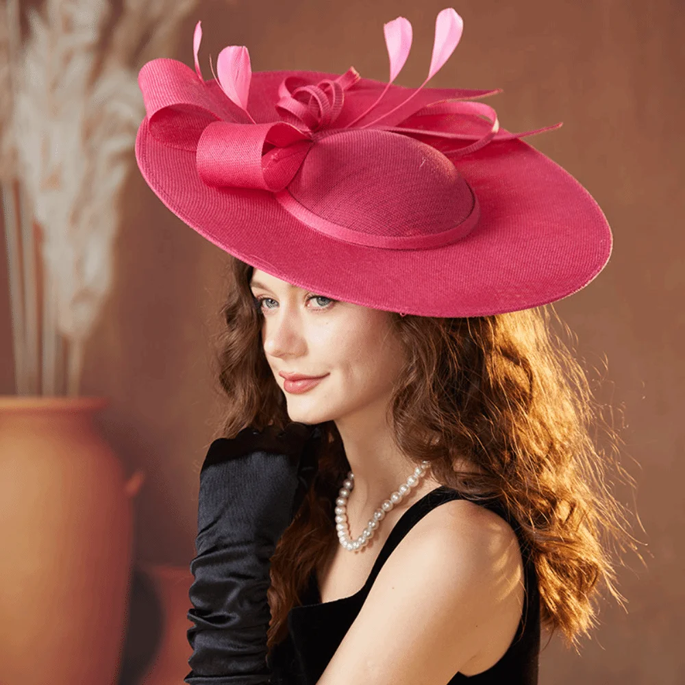 Trendy Wide Brim Women Fascinator Hats with Headband Vintage Derby Hat Elegant Large Cocktail Party Hat for Derby Event