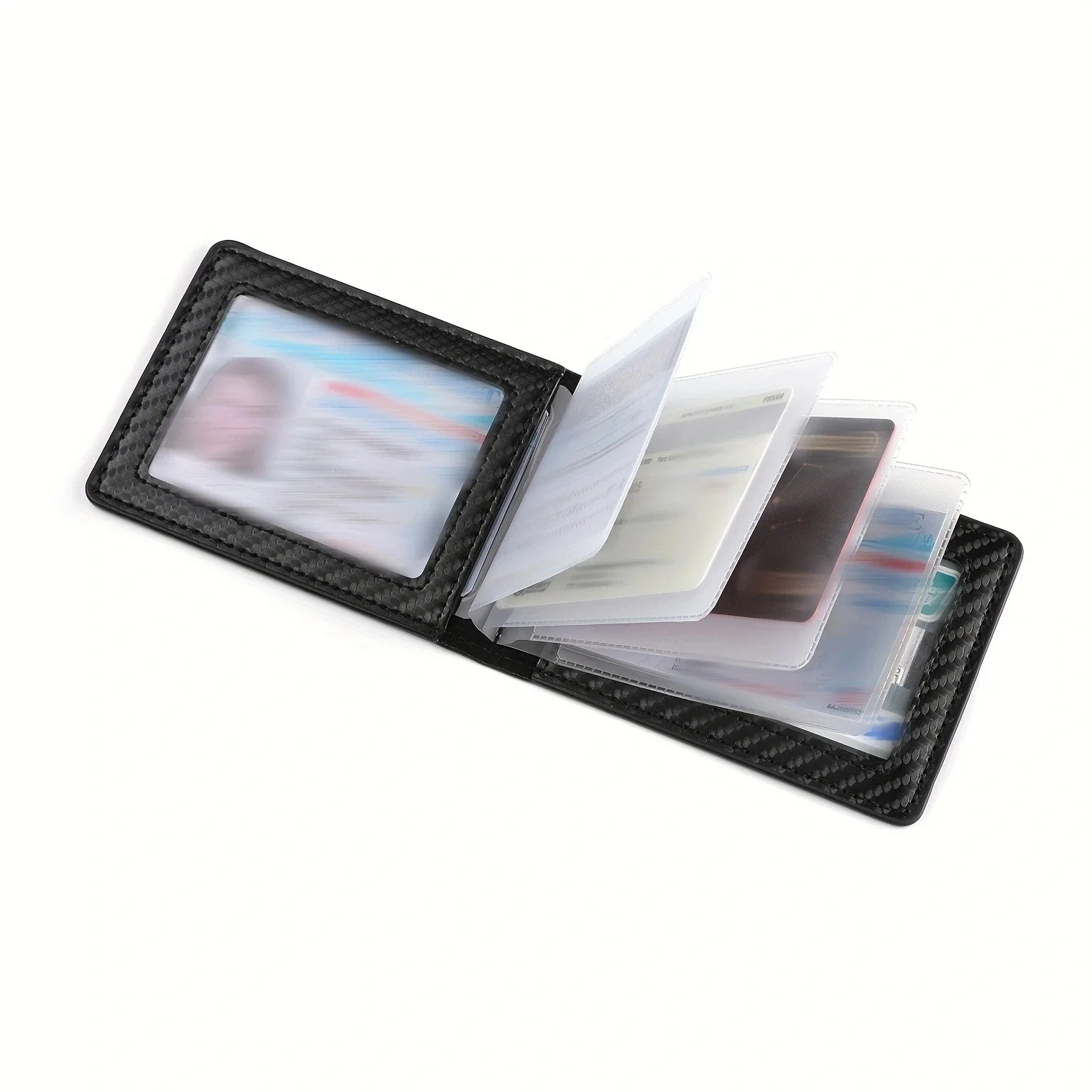 Carbon Fiber Black Men's Slim Card Holder Case for Driver's License and ID Cards Male PU Leather Wallet image 3