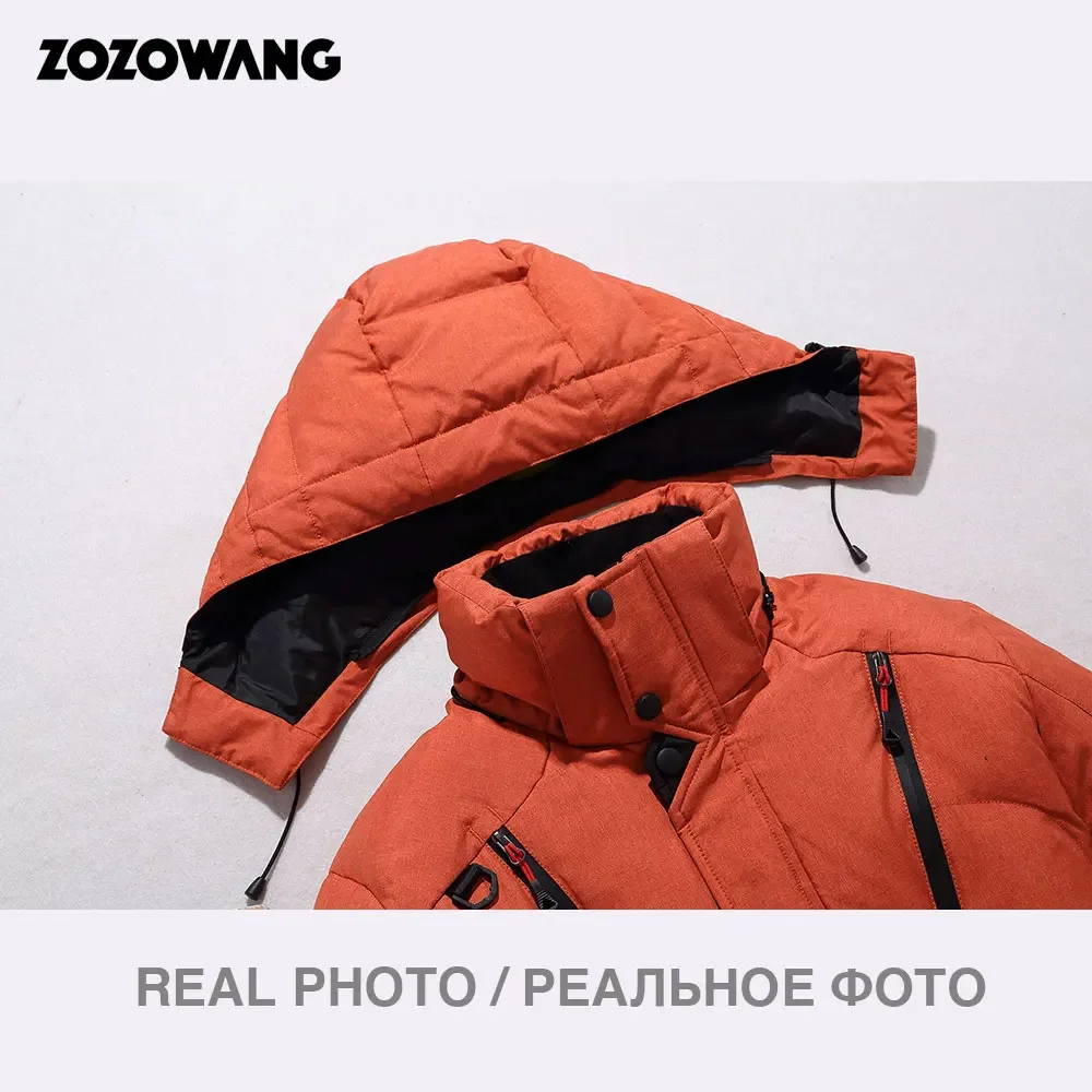 ZOZOWANG Duck Down Jacket Men Thicken Hooded Long Sleeve Blue Down Zipper Pocket Coat Warm Feather Winter Men Down Jacket 5XL