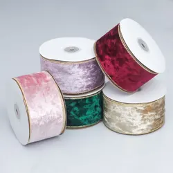 10yard/roll Velvet Christmas Gold Red Ribbon with Wire Gold Edge DIY Xmas Tree Wreath Handmade Craft Bow Material Gift Webbing