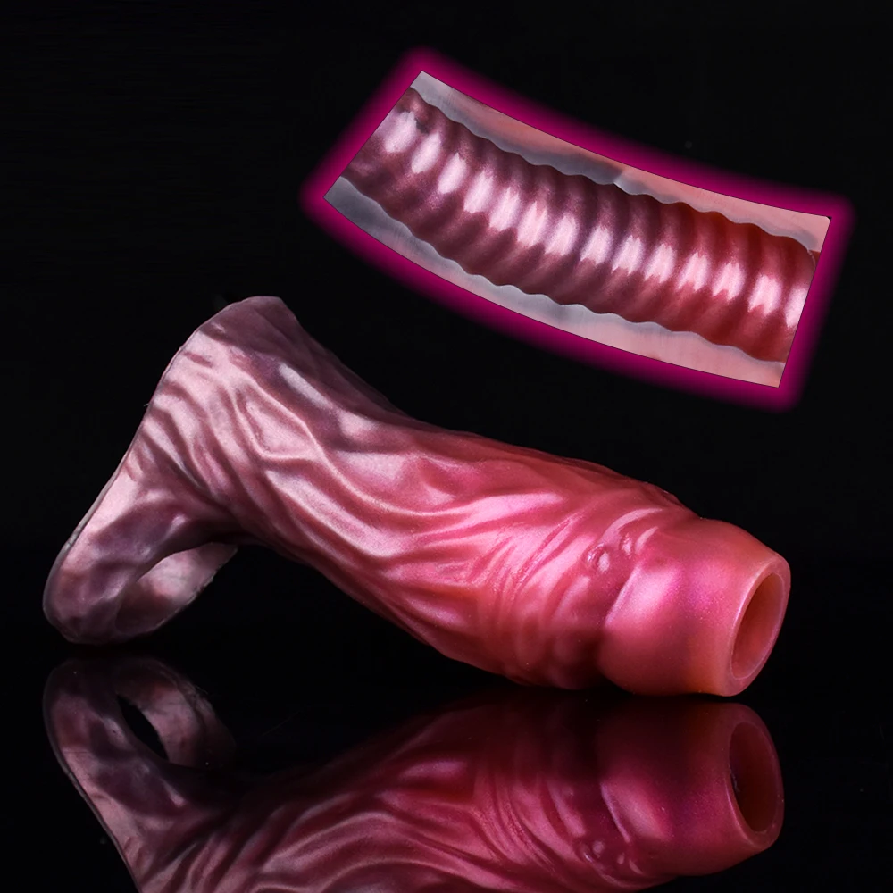 FAAK Fantasy Ribbed Dildo open-ended Sheath Silicone Penis Sleeve Size S M L Sex Toys For Men Male Masturbator Cock Enlargement