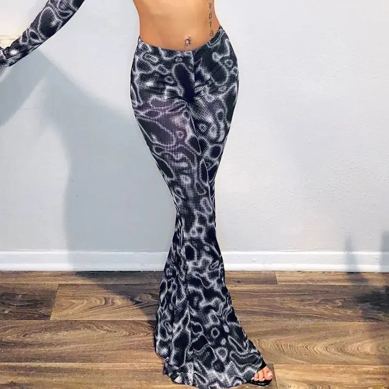 

Mesh Print High Micro Flared Trousers American Simplicity Fall 2024 Women Bell Bottoms Aesthetic Slight Penetration Fashion