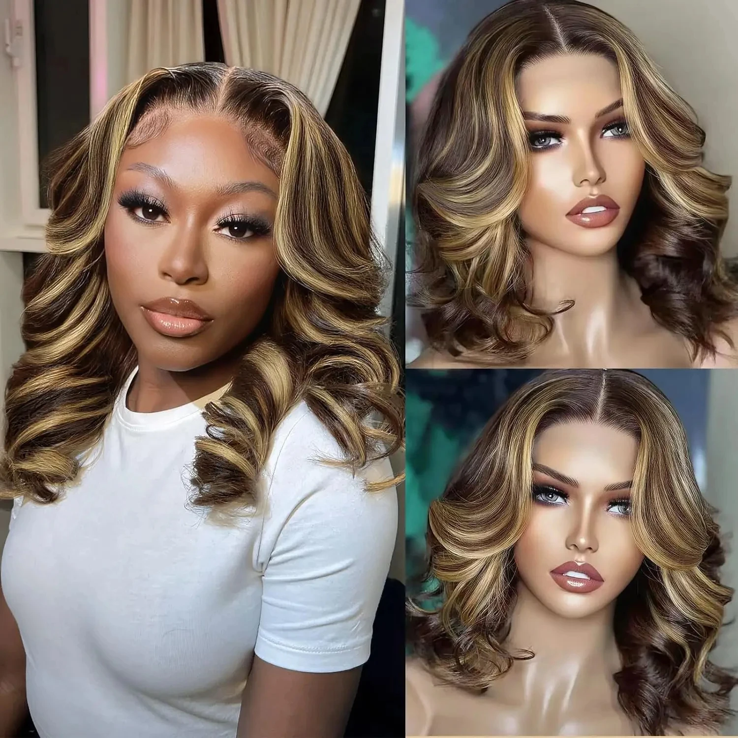 Highlight Bob Body Wave Human Hair Wigs 13x4  Hd Transparent Lace Frontal Wigs For Women Honey Blonde Lace Front Wig Pre Plucked