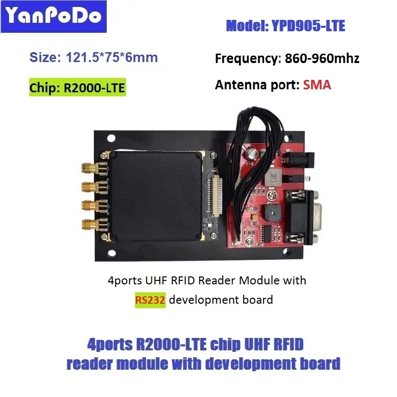 Yanpodo long distance 4 ports R2000-LTE uhf rfid reader module TTL UART RJ45 12V for Raspberry Pi Embedded system asset tracking