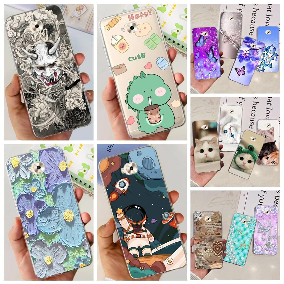 Para asus zenfone 4 selfie zd553kl/zenfone zoom s ze553kl z01hda caso de telefone gato dinossauro dos desenhos animados pára-choques silicone macio claro tpu