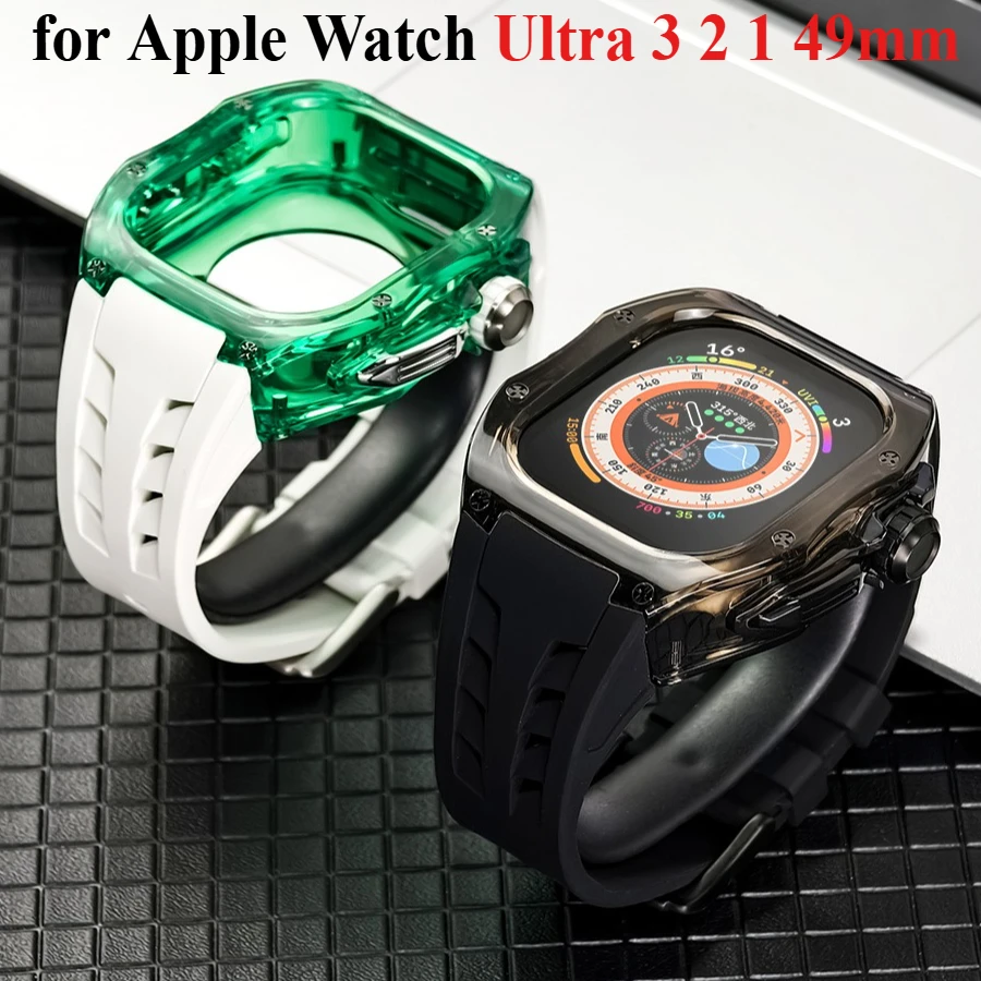 Transparent Modification Kit Luxury Case for Apple Watch Ultra 3 49mm Sport Rubber Strap For Iwatch Series Ultra 49mm Case Cover