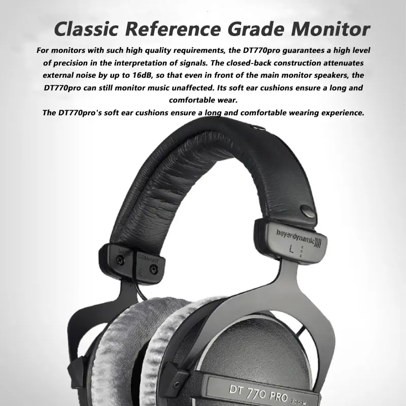 Beyerdynamic HiFi Professional Recording Headphones, Closed Monitoring Headworn Headphones, DT770 Pro, 80Ω