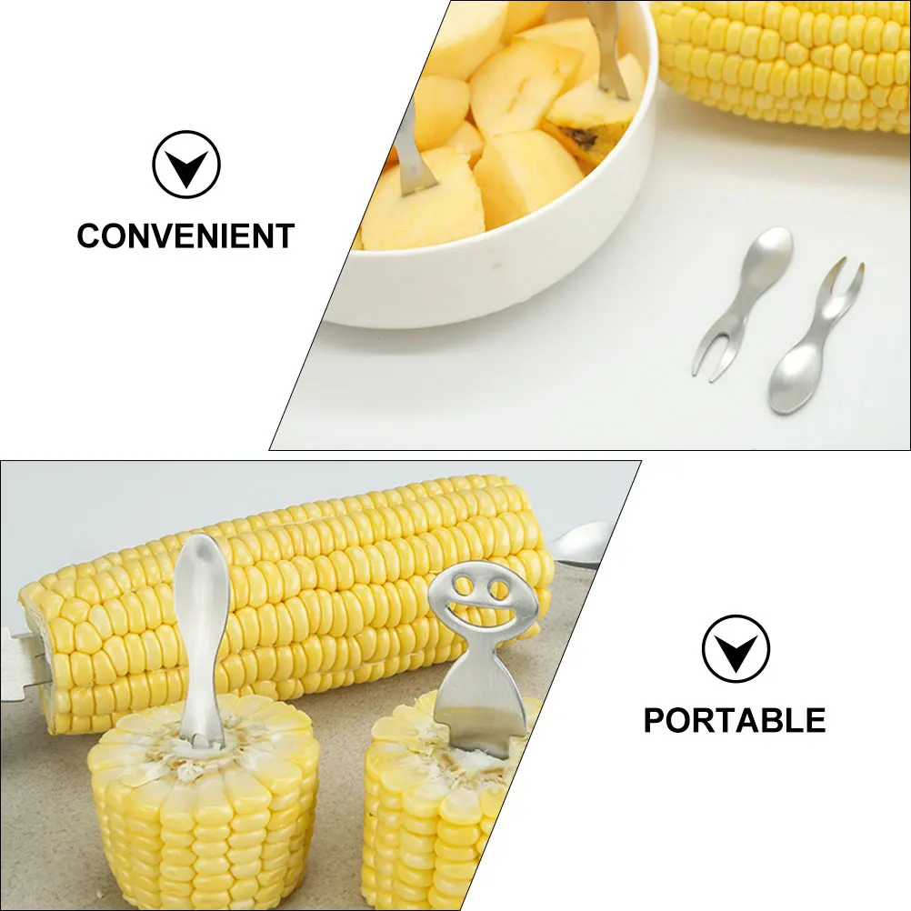 

8pcs Holders Face Forks Fruit Fork Stainless Steel Corn Holders BBQ Fruit Skewers Salad Forks Portable Easy Clean