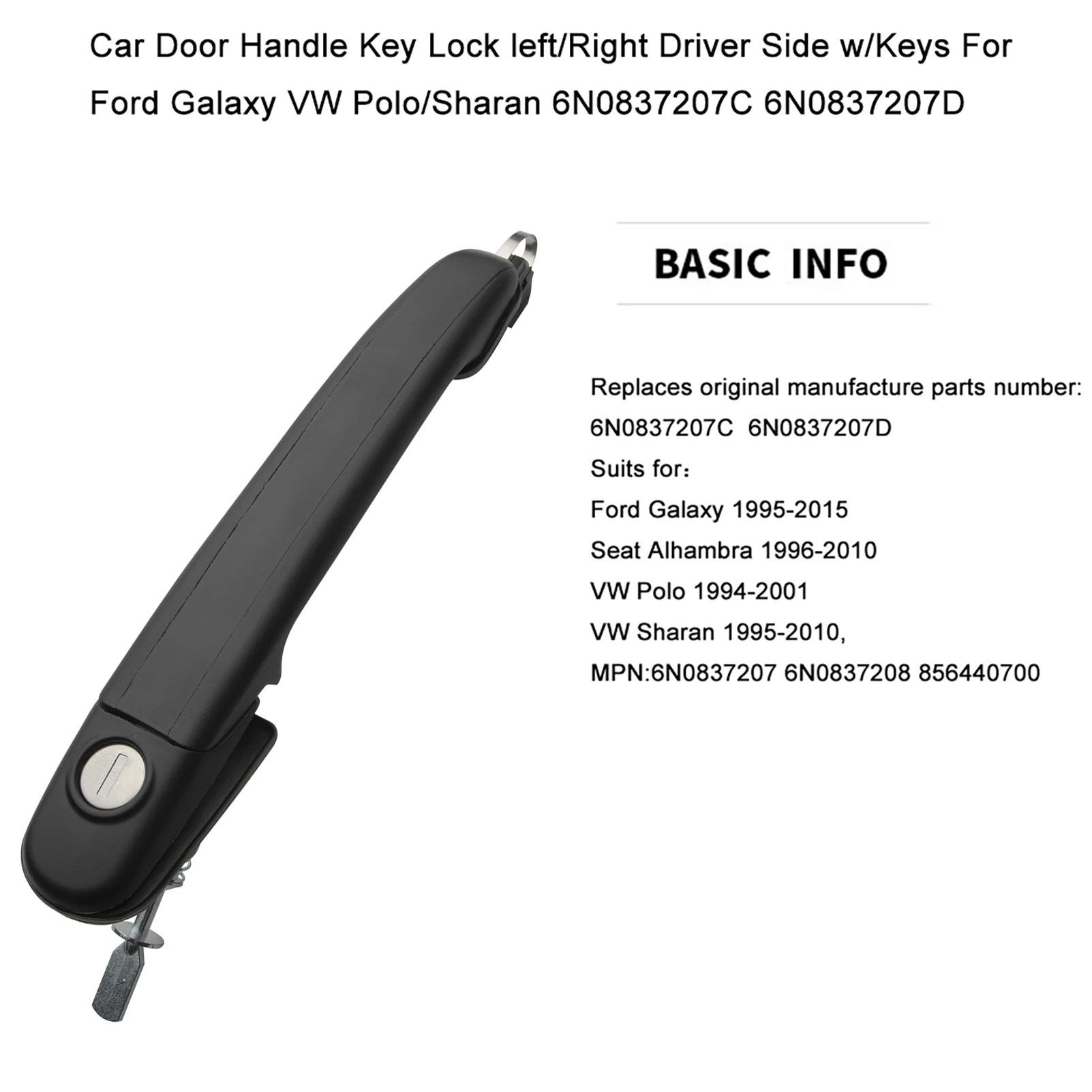 Door Handle Lock Repair Kit Front Outer Door Handle W/Keys For VW POLO Caddy Polo 6N Seat Inca 6N0837207D