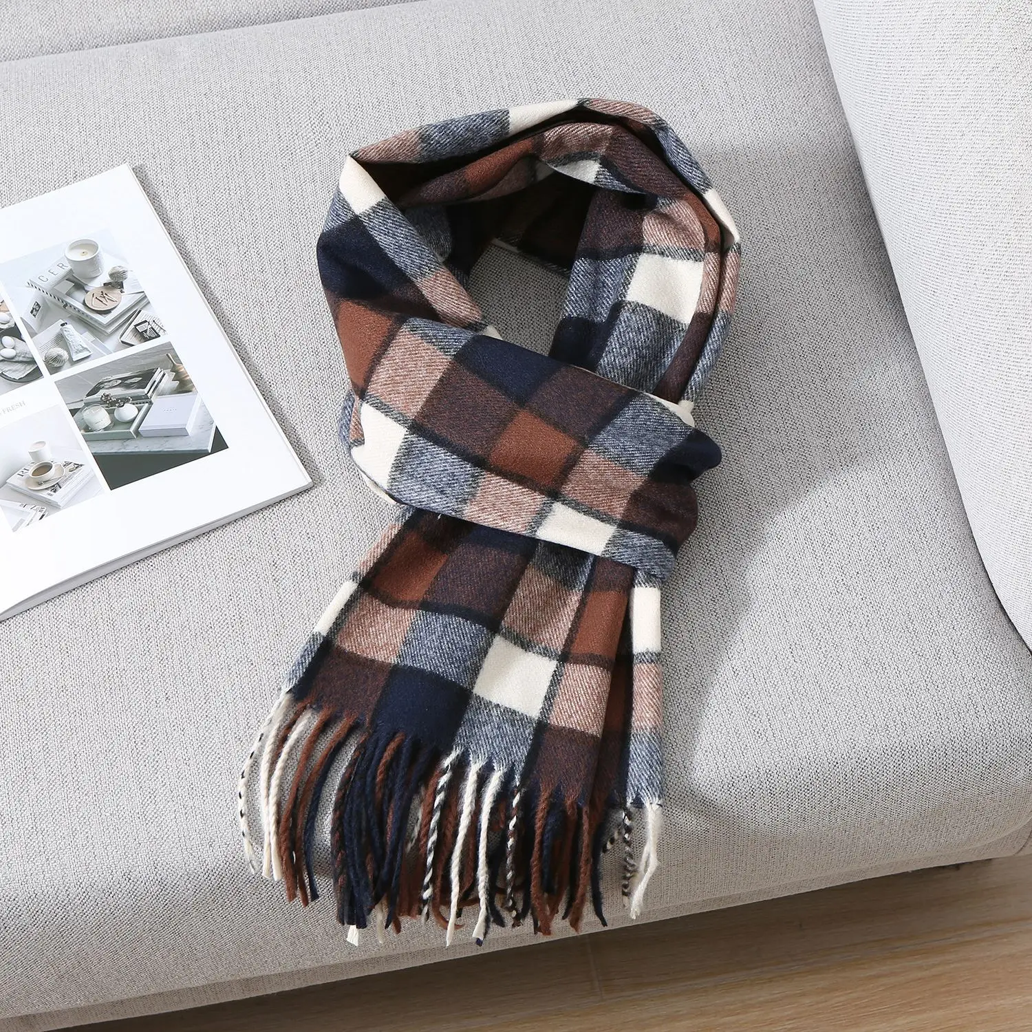 2024 Winter Cashmere Scarf for Men Plaid Color Warm Pashmina Shawl Head Wrap Tassel Scarves Knitted Men Foulard Blanket Color: