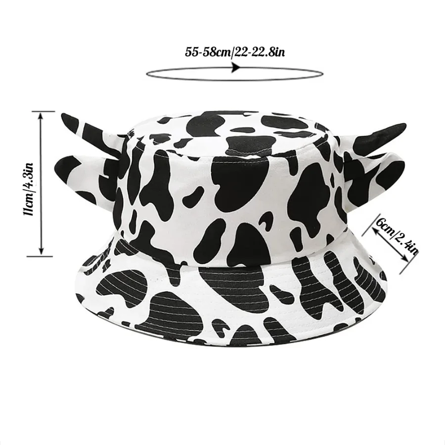 Unisex Cow Print Fisherman Hat Cute Horn Ears Foldable UV Protection Bucket Hat For Men Women Girl Summer Sport Hiking Beach Hat