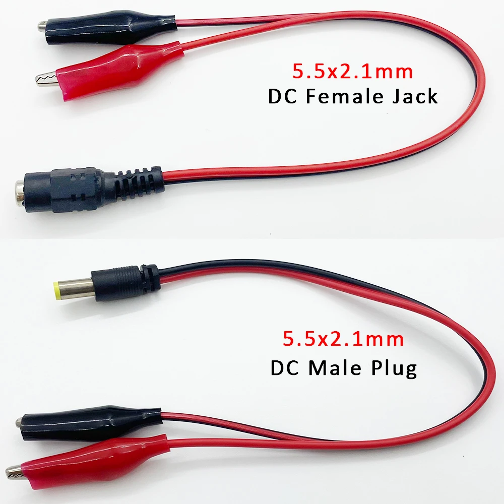 

1/2/5Pcs 5.5x2.1mm DC Power Male Female Jack Crocodile Clamp Wire 25cm Alligator Clip Electrical Connector Insulated Test Lead