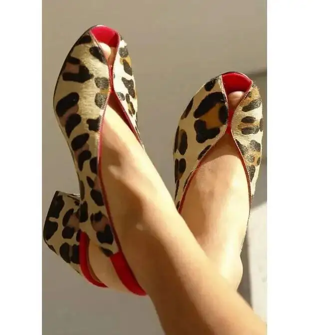 Sandales pour femmes à imprimé léopard, à bout ouvert, à bride arrière, à talons épais, chaussures de bureau