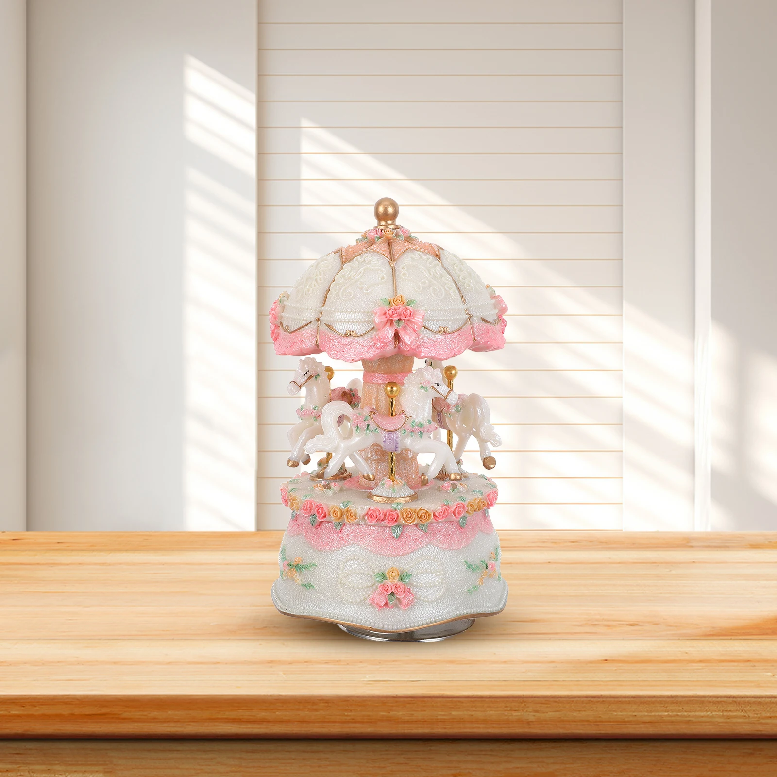 

3-Horse Carousel Music Box With Led Lights Vintage Rotating Musical Decor For Holiday Home Christmas Birthday Gift For