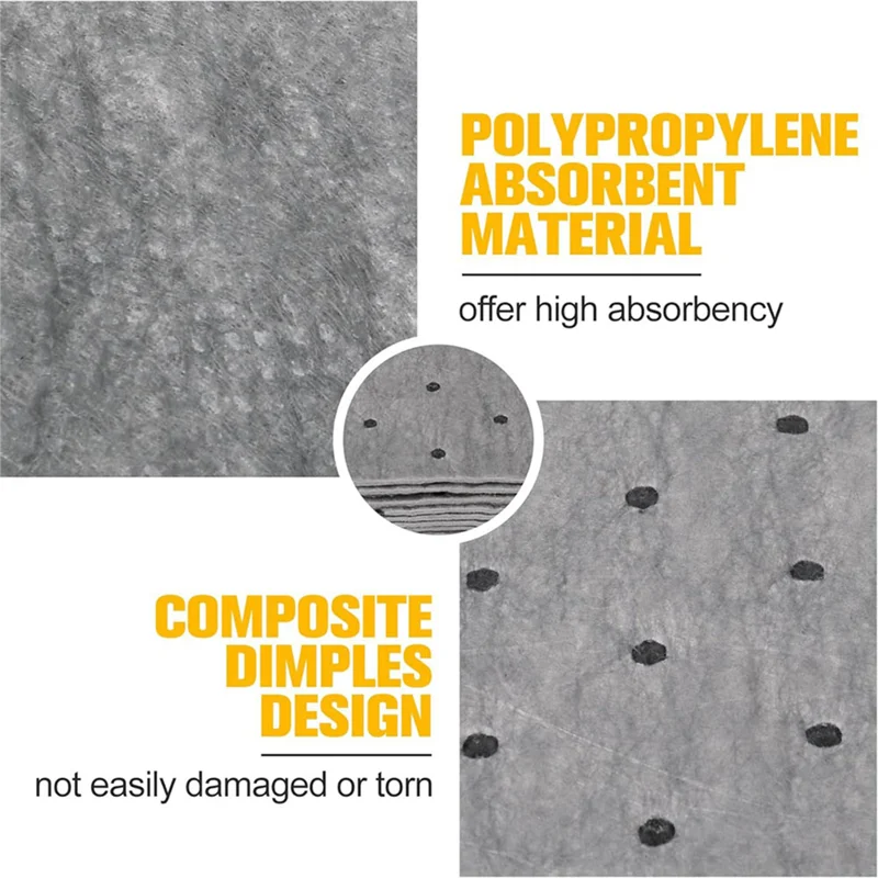 Almofadas absorventes de óleo 50 peças, tapetes de polipropileno fundido de 13x10 polegadas, linhas rasgadas à mão para automóveis e oficina, controle de derramamento