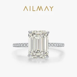 Ailmay 100% 925 Sterling Silver Luxury Pagoda Cutting Rectangle 5A Zirconia Finger Ring For Women Wedding Banquet Jewelry Gift