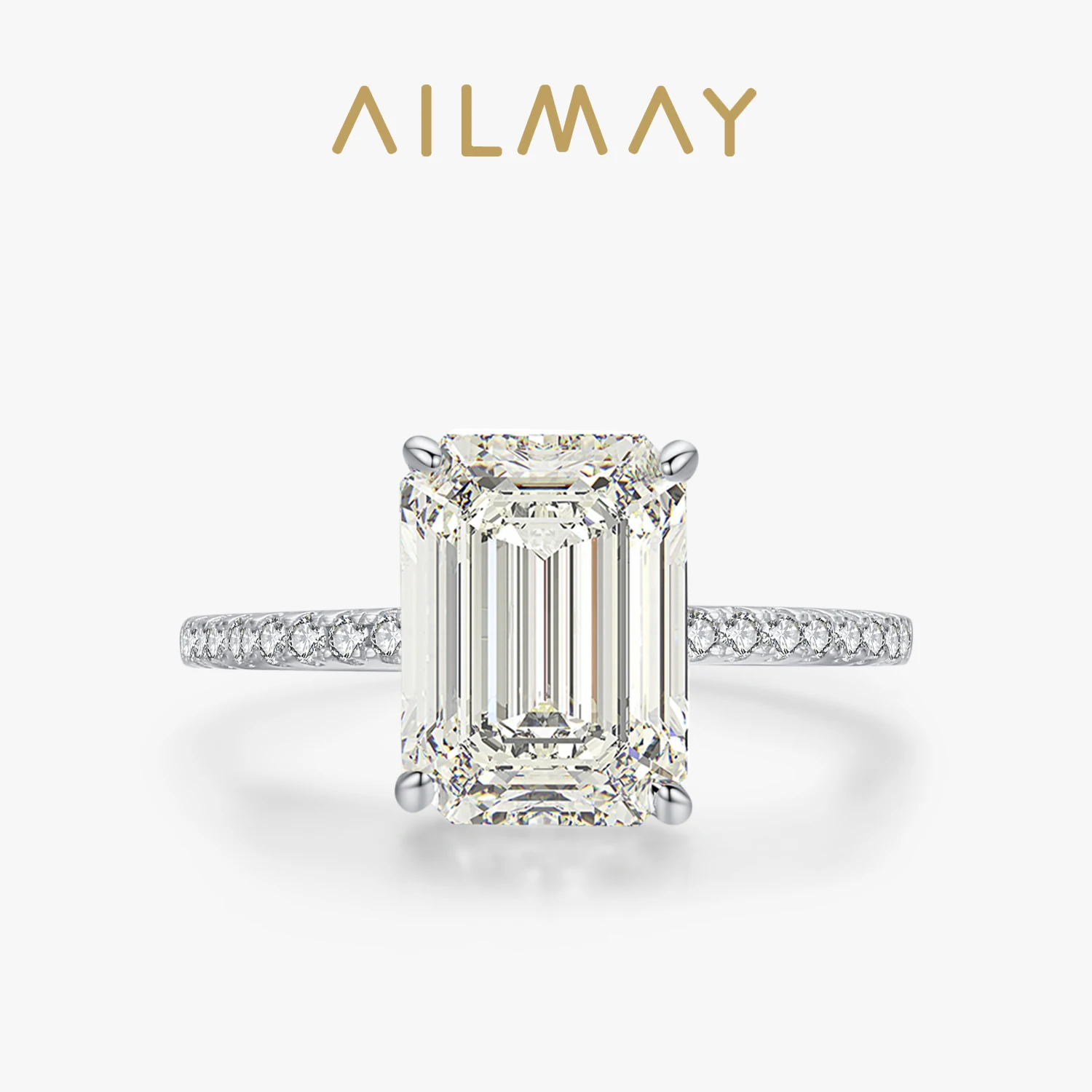 Ailmay 100% 925 Sterling Silver Luxury Pagoda Cutting Rectangle 5A Zirconia Finger Ring Dla kobiet Biżuteria ślubna Bankiet Prezent