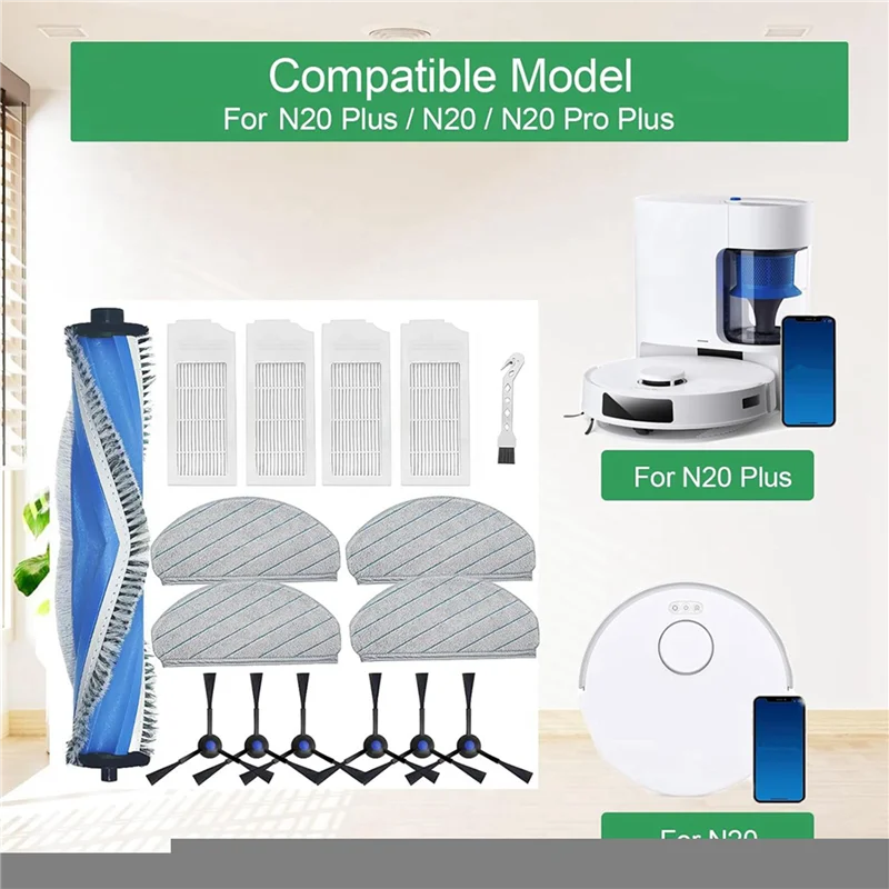 

ABNL 2 Set For Ecovacs Deebot N20 Plus, N20, N20 Pro Plus Robot Vacuum Cleaner Main Side Brush Hepa Filter Mop Cloth