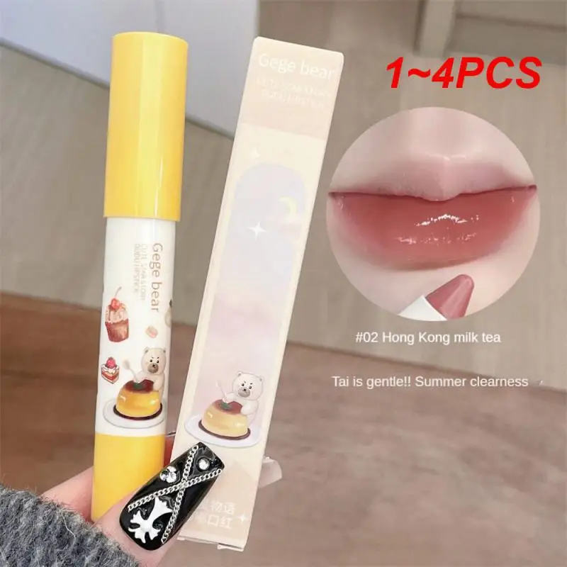 1~4PCS Lipgloss Soft Mist Cute Bear Cosmetics Lipstick Pen Waterproof Lips Makeup Red Lip Tint Non-stick Cup 6 Color Lip Glaze