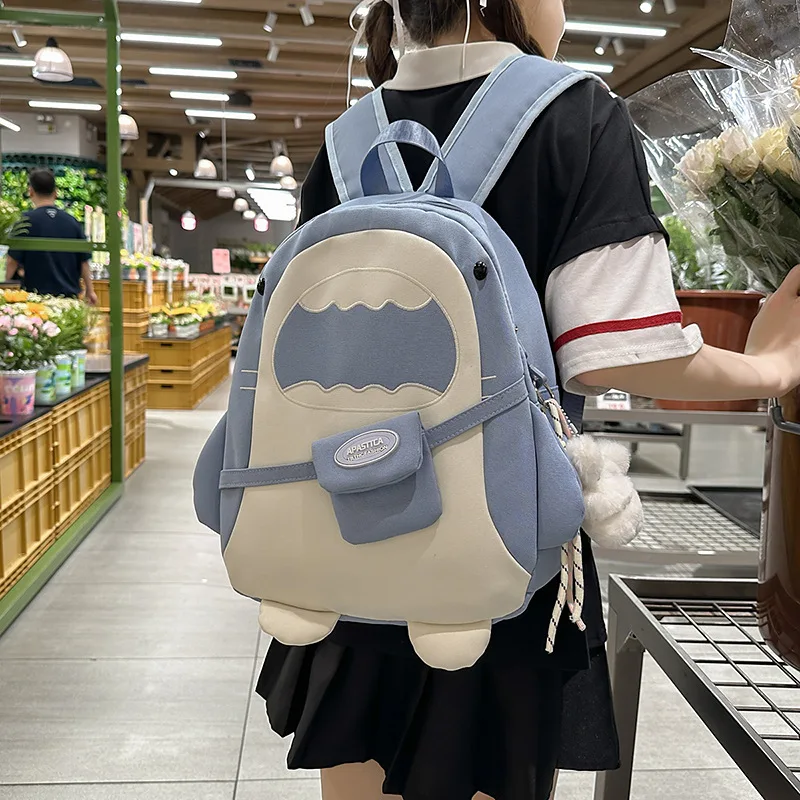 Nylon color-blocking multi-layered cartoon student schoolbag, cute and unique pendant, women's travel backpack
