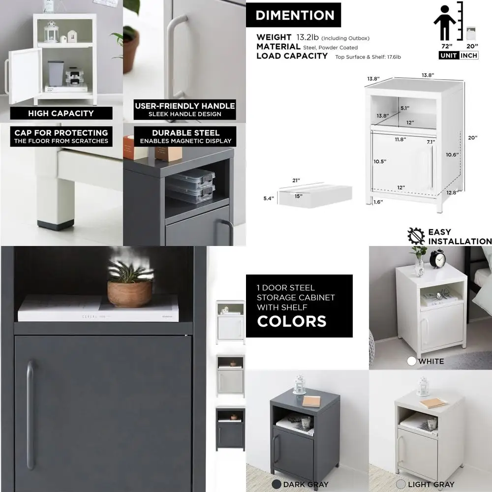 

1 Door Steel Storage Cabinet with Shelf, Multipurpose Organizer, 13.8 x 13.8 x 20.1 Inches, Assembly Required, for Office, Home,