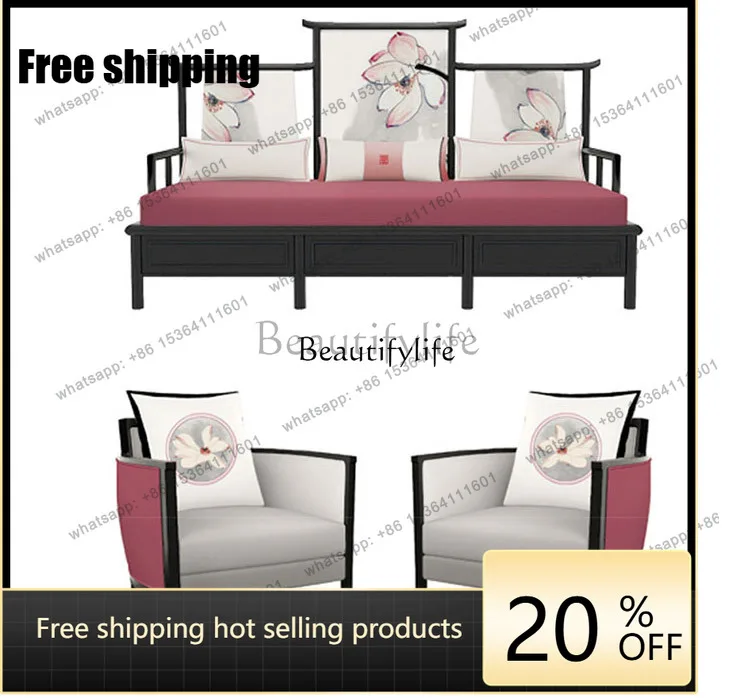 Factory Direct Chinese Solid Wood Sofa Modern Hotel Club Lobby Sofa Combination Reception  Furniture sofa set living room furnit
