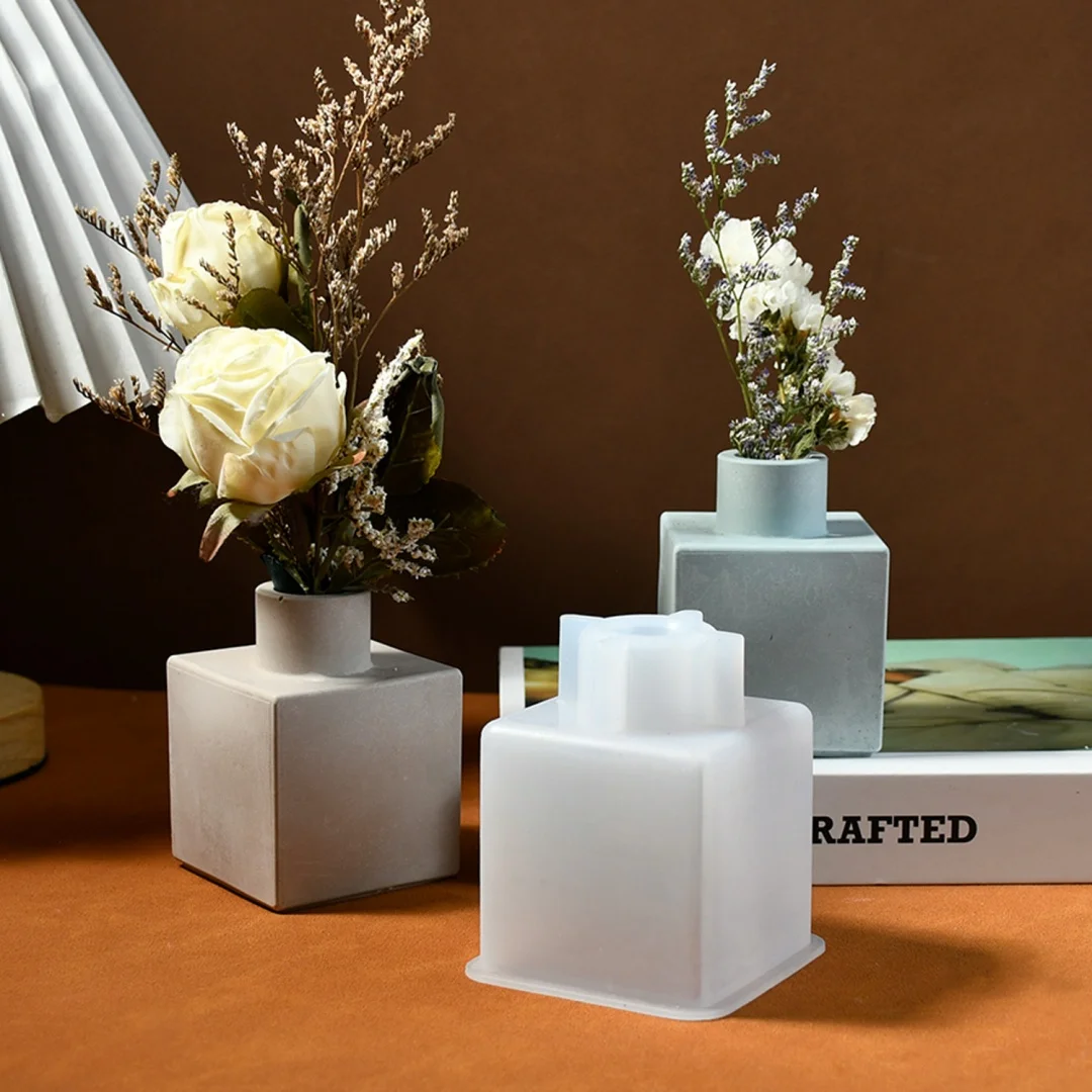 Mini Handmade Concrete Planter Flower Vase Molds Square Cube Plaster Silicone Mold Succulent Plant Pot Room Decor Mould