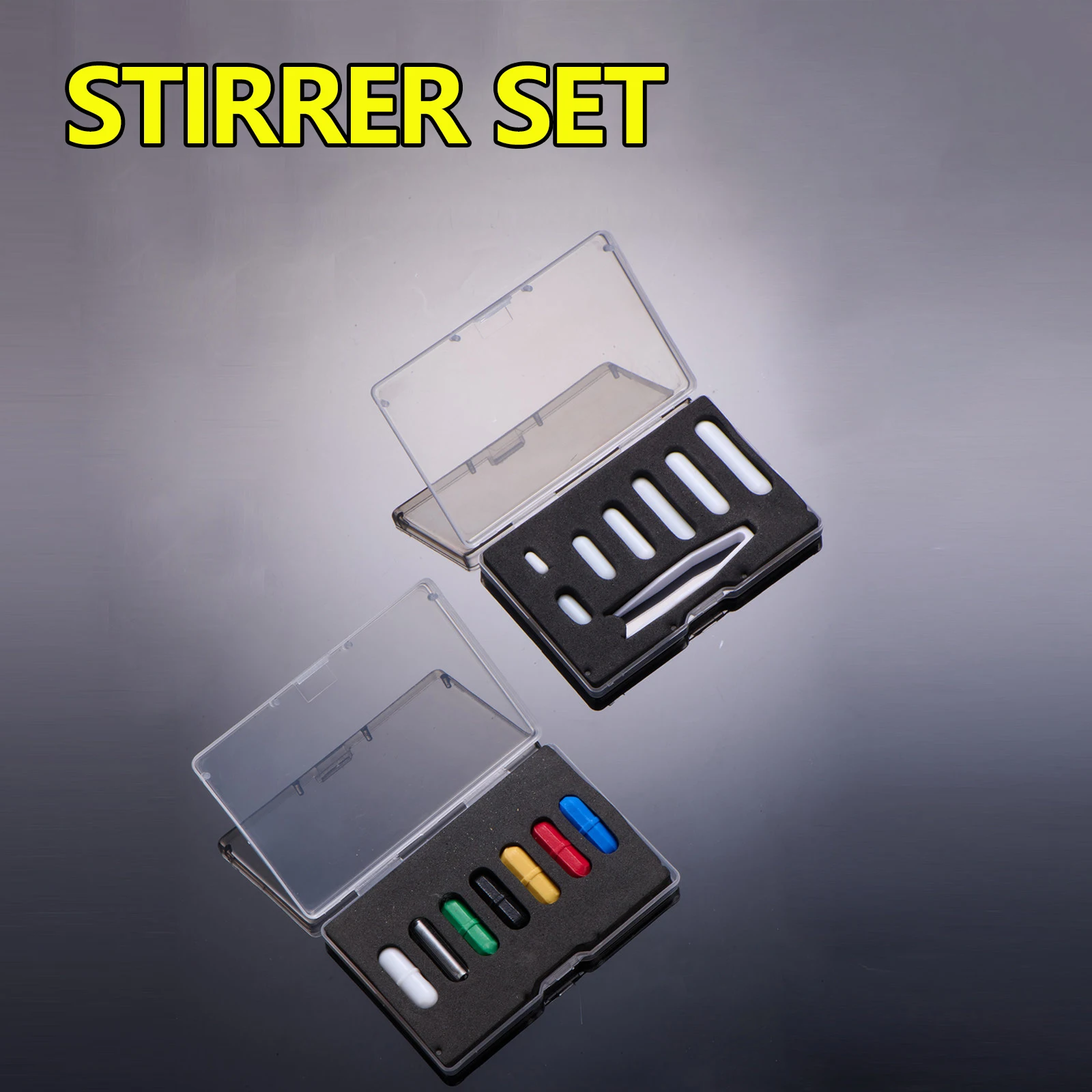 

1 комплект магнитных роторов для перемешивания, оливовидные цилиндрические цветные магниты из ПТФЭ.