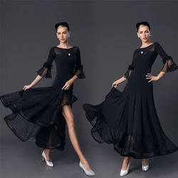 2023 New Ballroom Dance Clothes Women Short Sleeves Latin Dance Tops Mesh Skirt Adults Latin Dance Competition Dresses SL9374